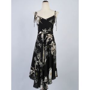 Excellent Athena Procopiou Floral Silk Dress Size M - Black & White